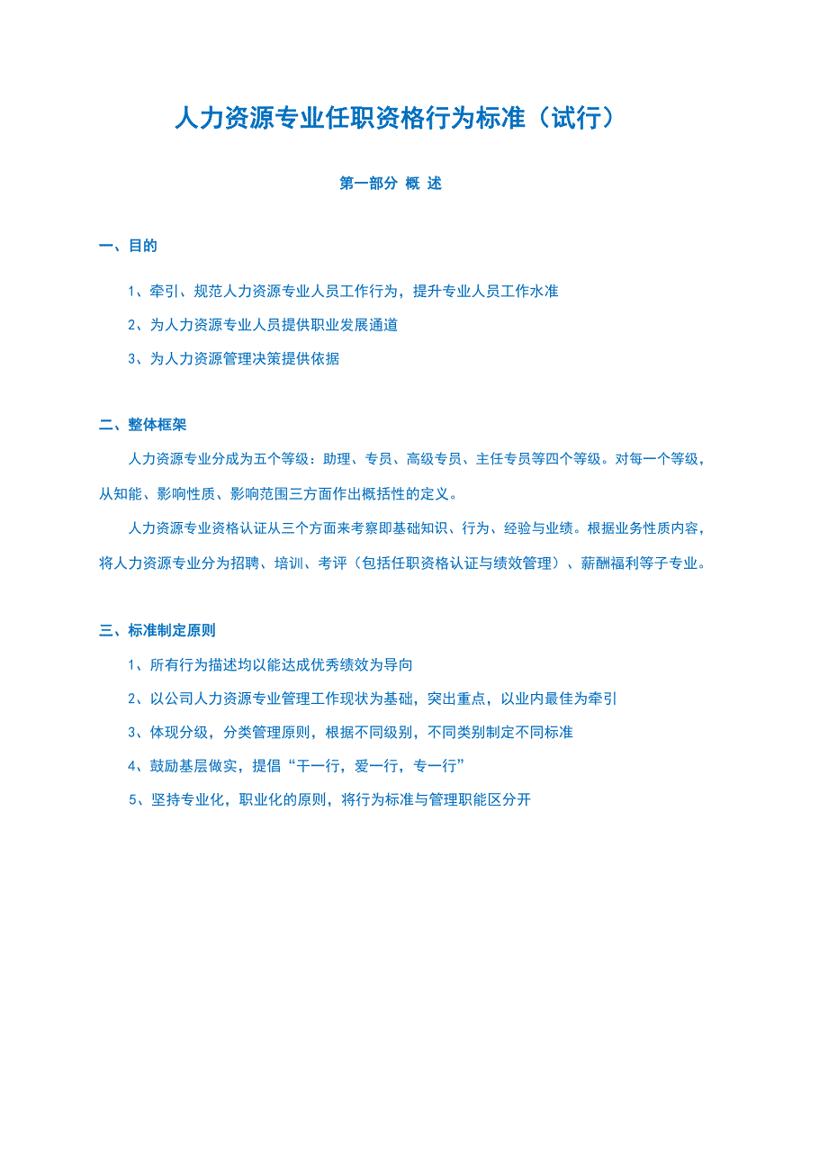 优秀民营公司人力资源管理专业任职资格标准（珍藏）a_第1页