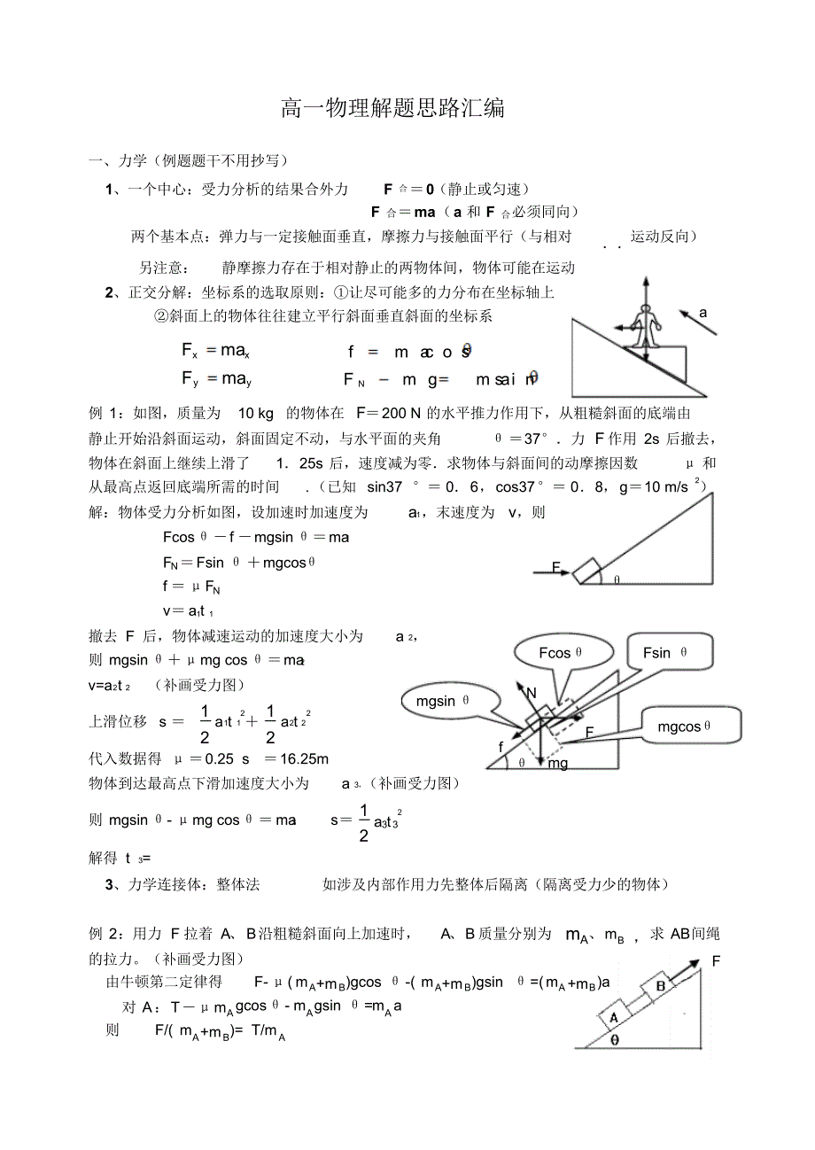 高一力学解题思路汇编_第1页