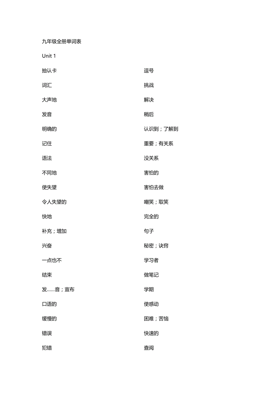 九年级上册单词表(中文)_第1页