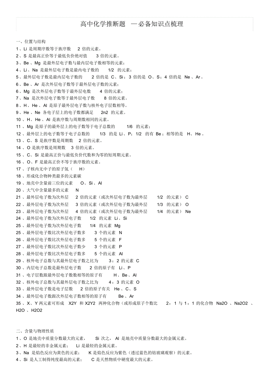 高中化学推断题—必备知识点梳理_第1页