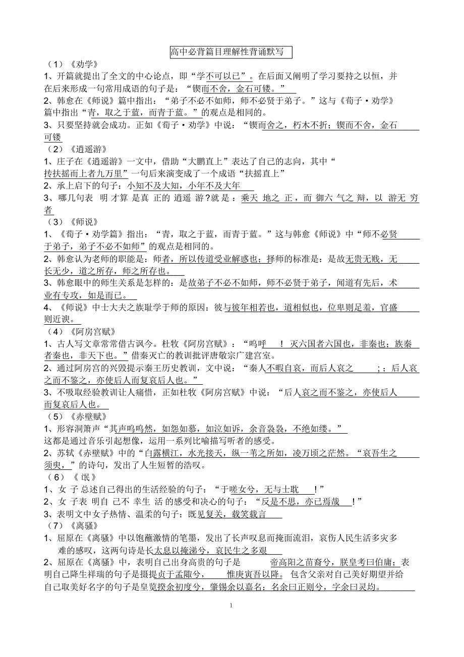 高考必背古诗文理解性默写(64篇)[1]_第1页