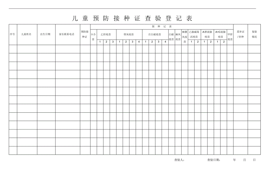 预防接种证查验登记表_第1页