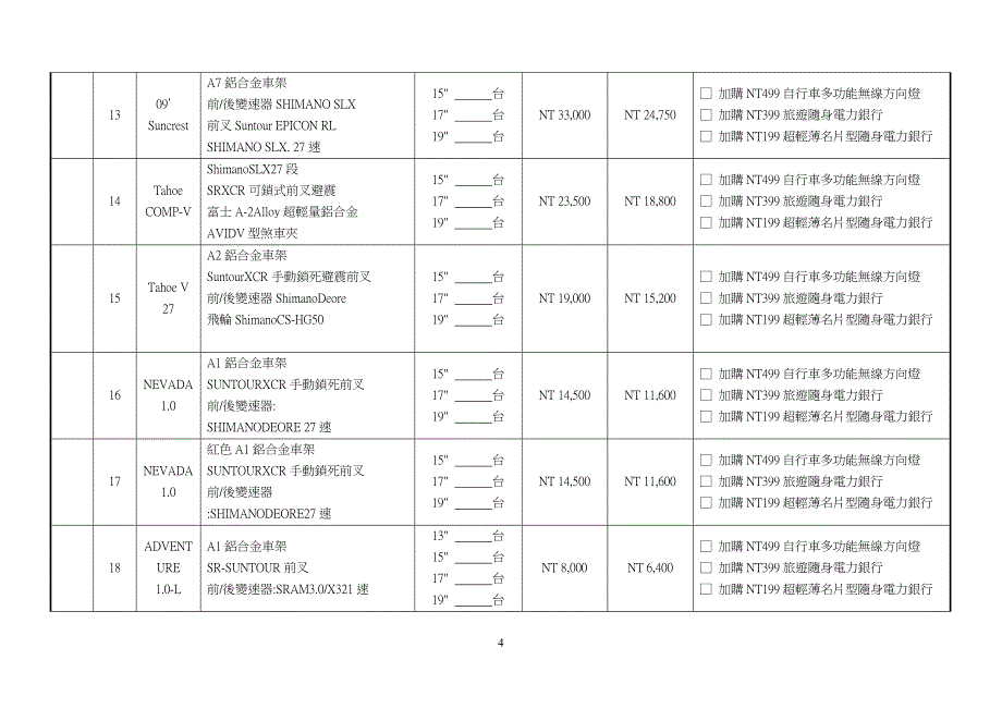 品牌自行车团购表-南港软体工业园区_第4页