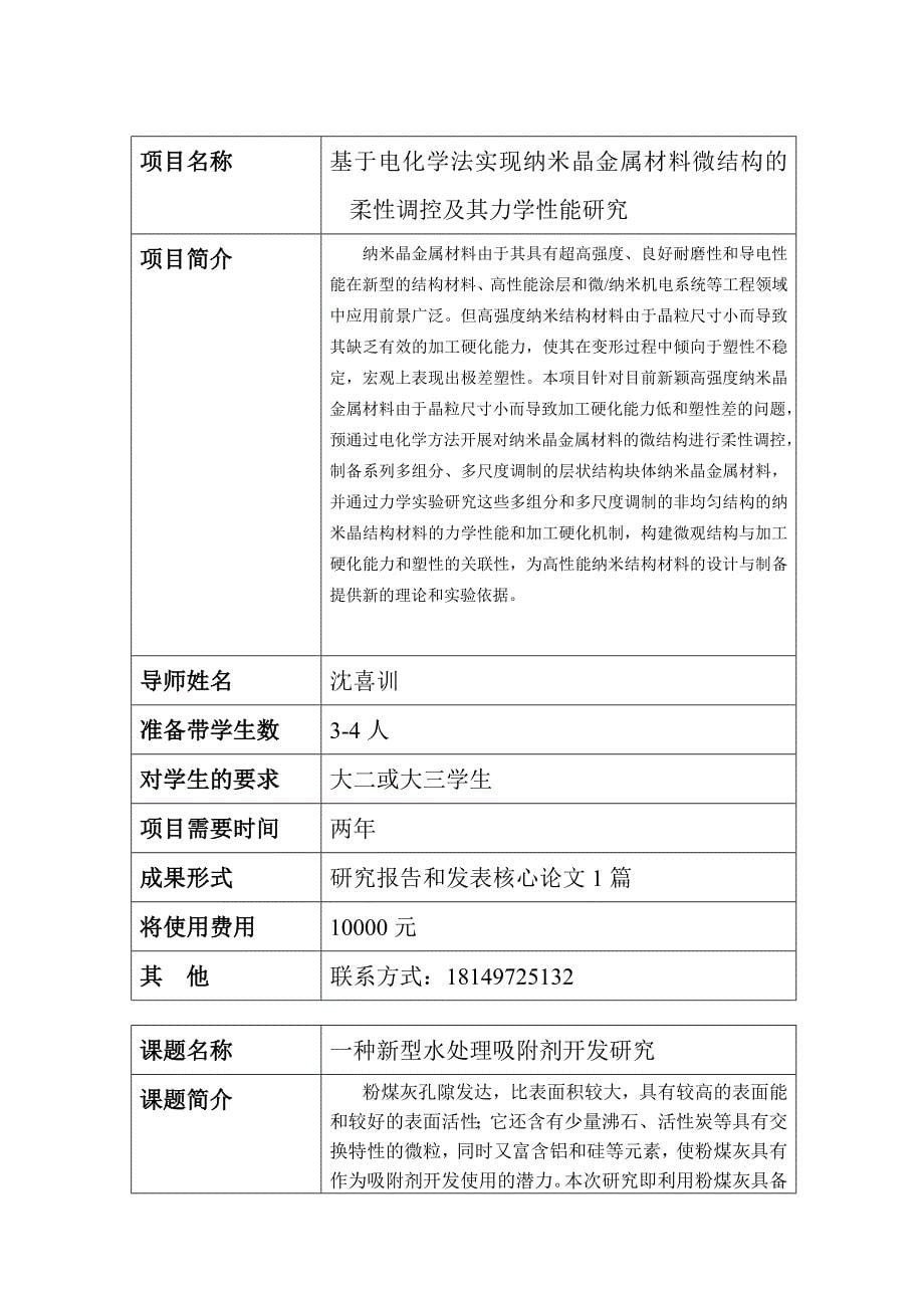 能环学院导师制项目开题表-环境与化学工程学院_第5页