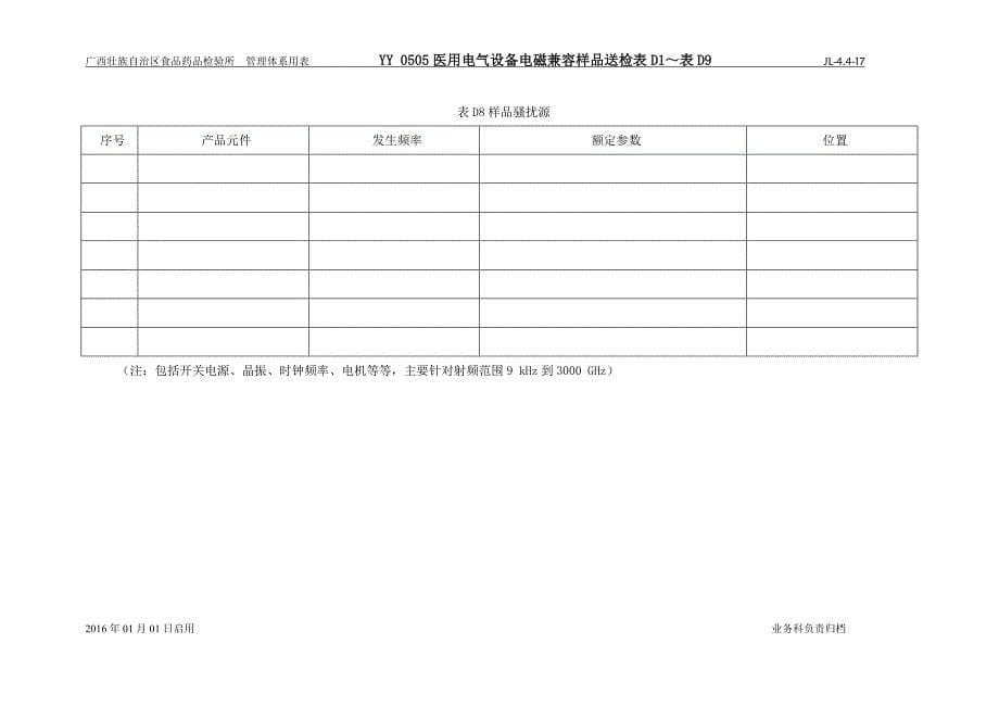 有源医疗器械样品送检表d1～表d9（yy0505医用电气设备电磁兼容）_第5页