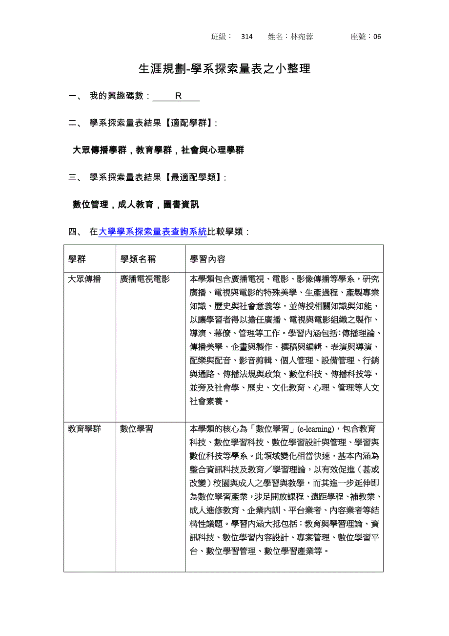 生涯规划-学系探索量表之小整理-国立冈山高级中学数位学习系统_第1页