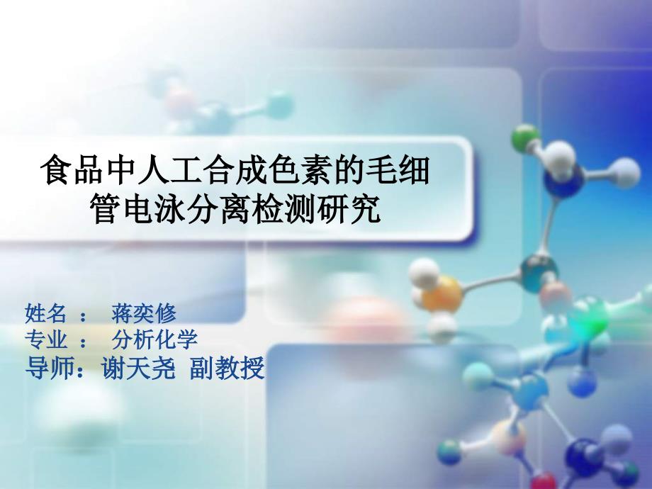 精品ppt食品中人工合成色素的毛细管电泳分离检测研究课件_第1页