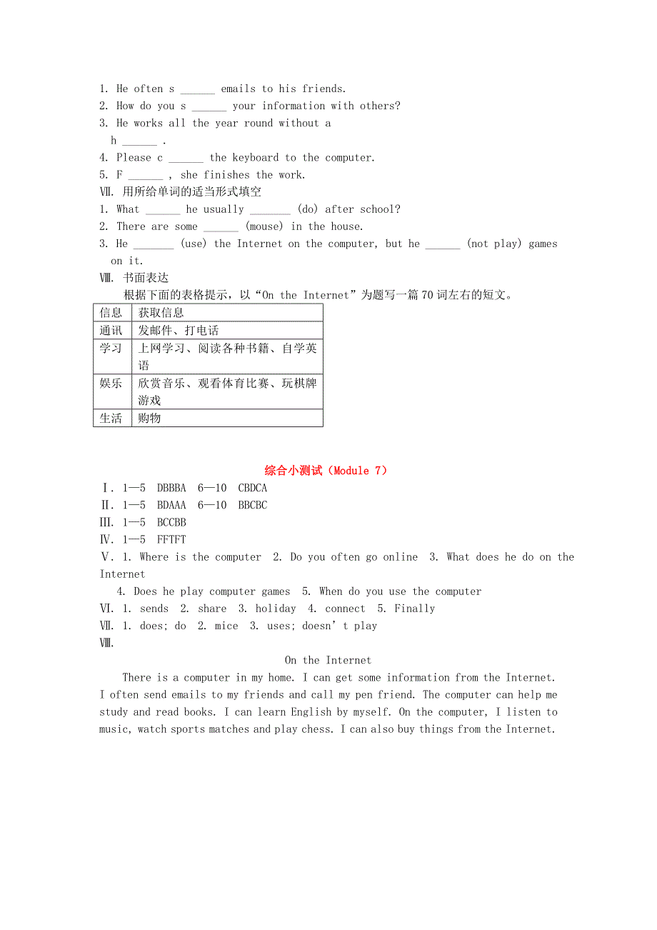 2016年秋七年级英语上册module7computers综合小测试（新版）外研版_第4页