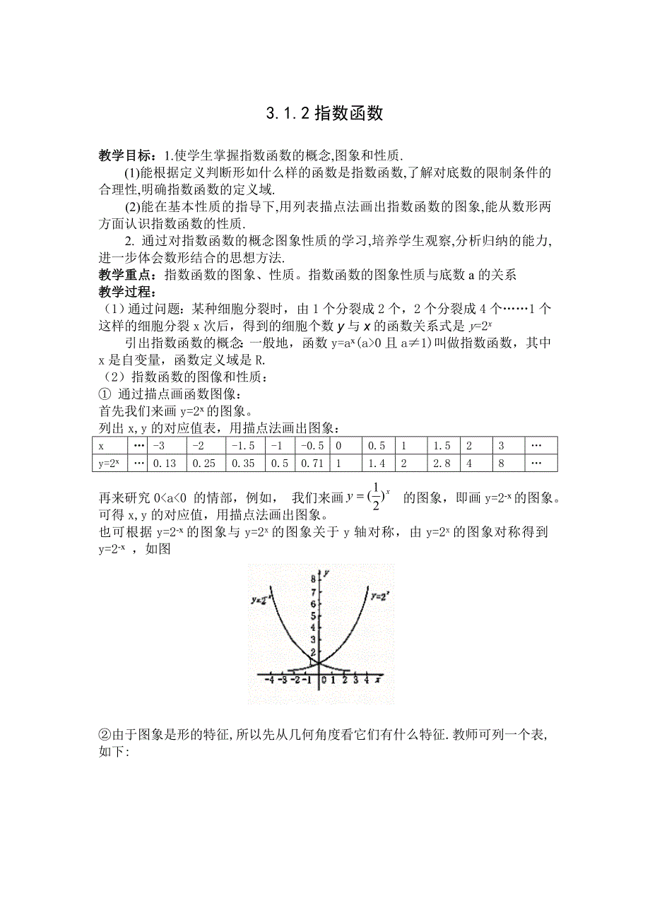 高中新课程数学（新课标人教b版）必修一《3.1.2指数函数》教案_第1页