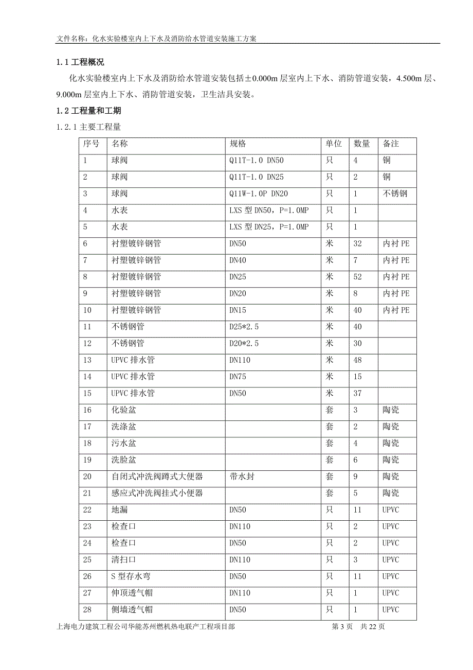 化水实验楼室内上下水与消防给水管道安装施工_第3页