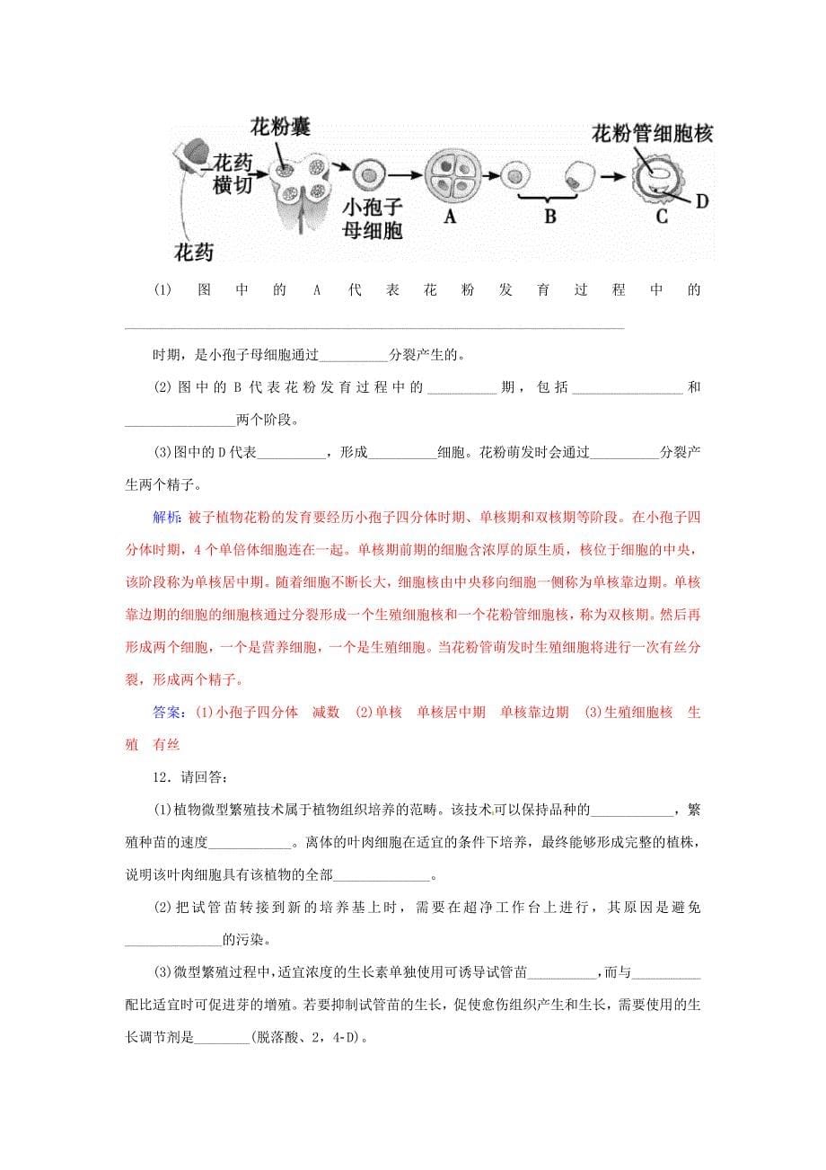 高中生物 专题3 课题2 月季的花药培养练习 新人教版选修1_第5页