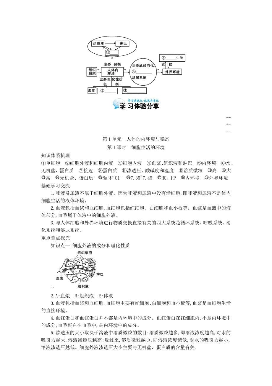 高中生物 1.1细胞生活的环境导学案 新人教版必修3_第5页