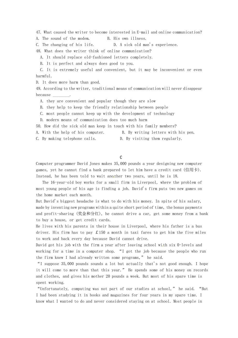 高中英语 unit3 computers单元测试2 新人教版必修2_第5页