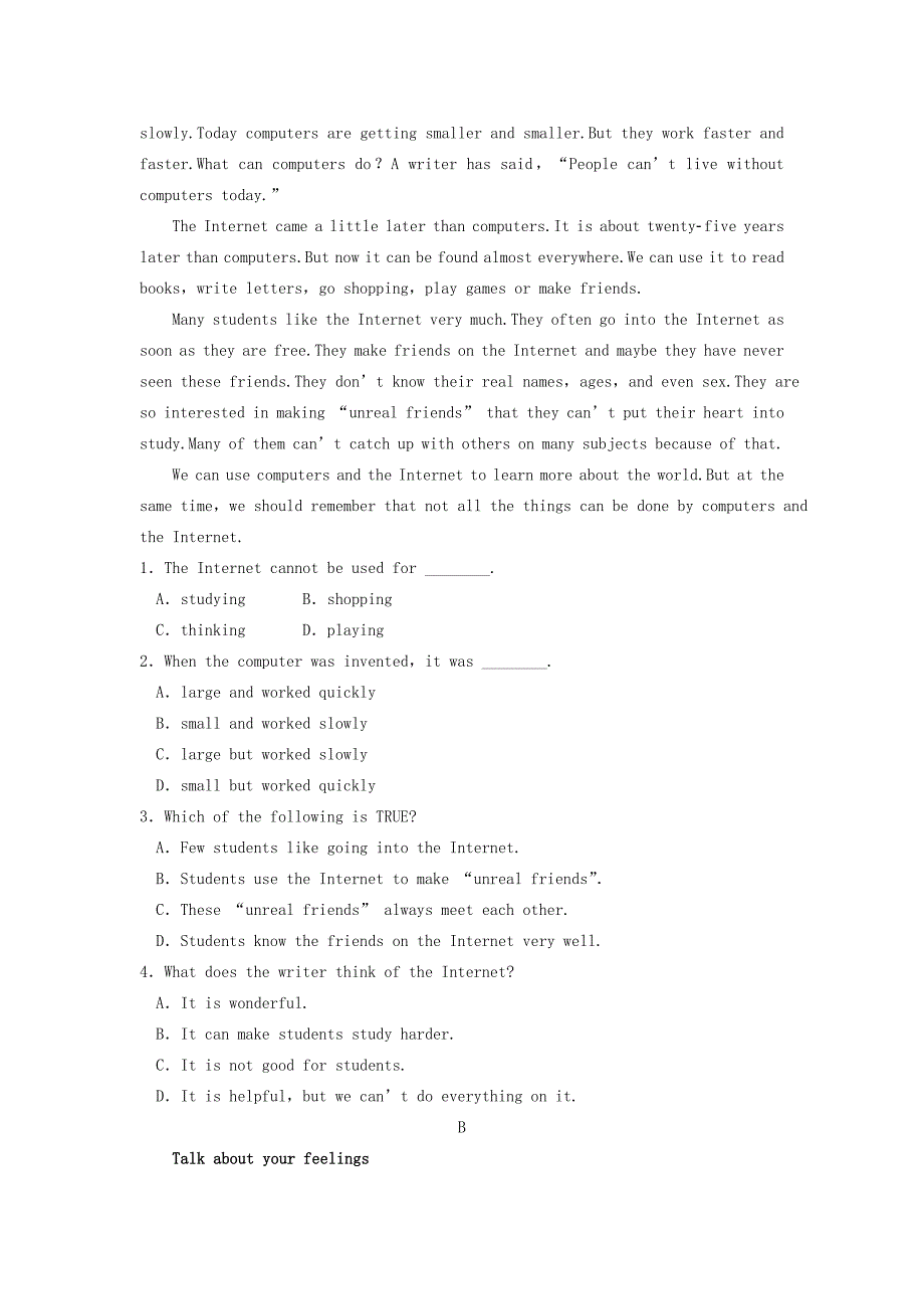 高中英语 module 6 the internet and telecommunications period one 1 warm up and reading同步测试 外研版必修1_第3页