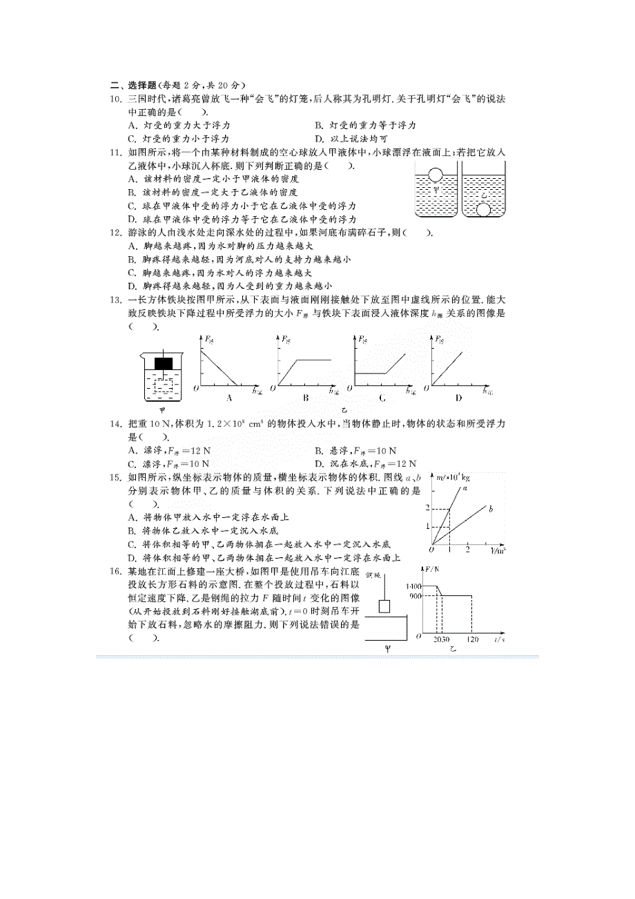 【期末冲刺】沪科版八年级物理下册 第九章 浮力 综合提优测评(b卷)_第2页