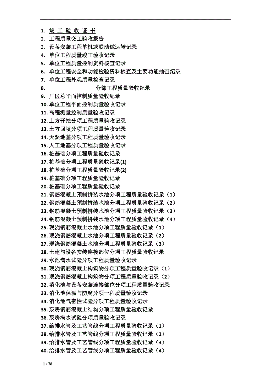 精心整理城市污水处理厂工程质量验收记录表-全套表格(1)_第1页