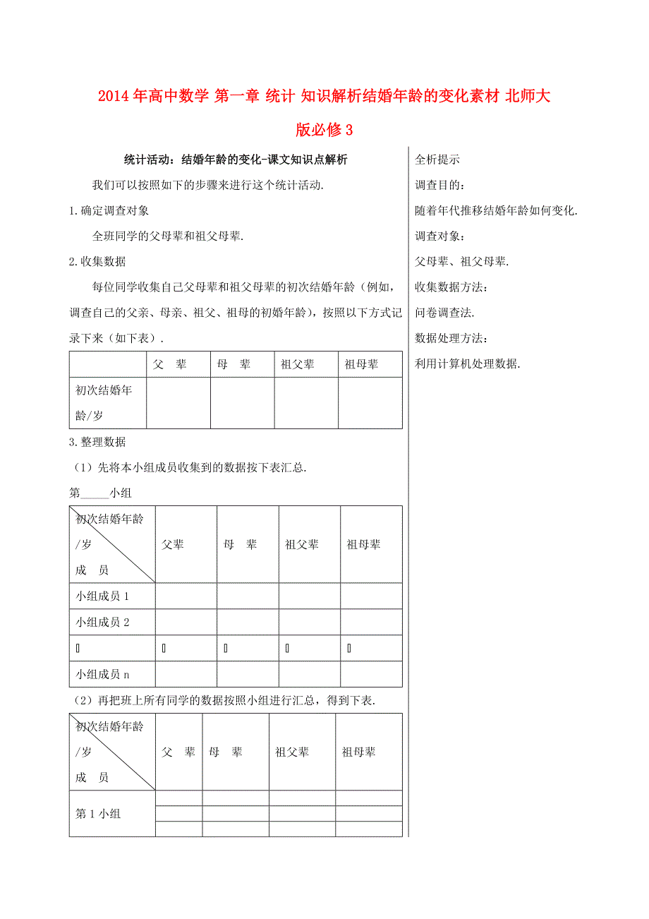 高中数学 第一章 统计 知识解析结婚年龄的变化素材 北师大版必修3_第1页