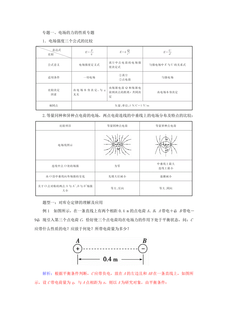 高中物理 第一章 电场章末知识整合 粤教版选修3-1_第2页