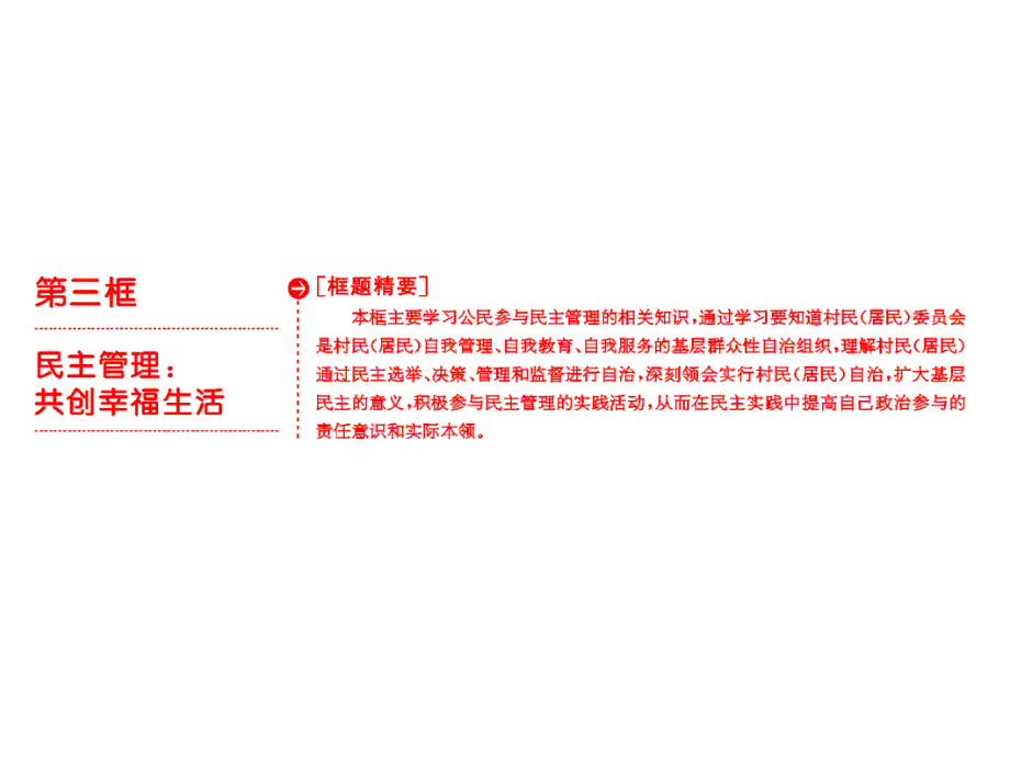 2017-2018学年高中政治人教版必修二课件第一单元第二课 第三框民主管理共创幸福生活_第1页