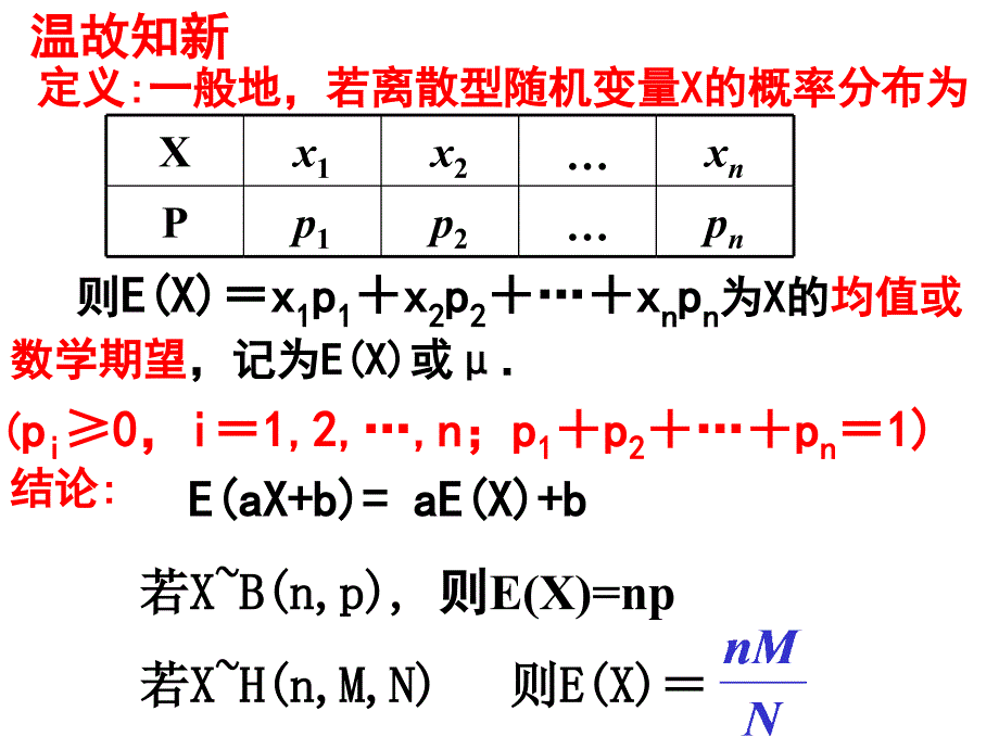 离散型随机变量的方差 e（axb） ae（x）b 温故知新 若xh（nm 课件_第2页