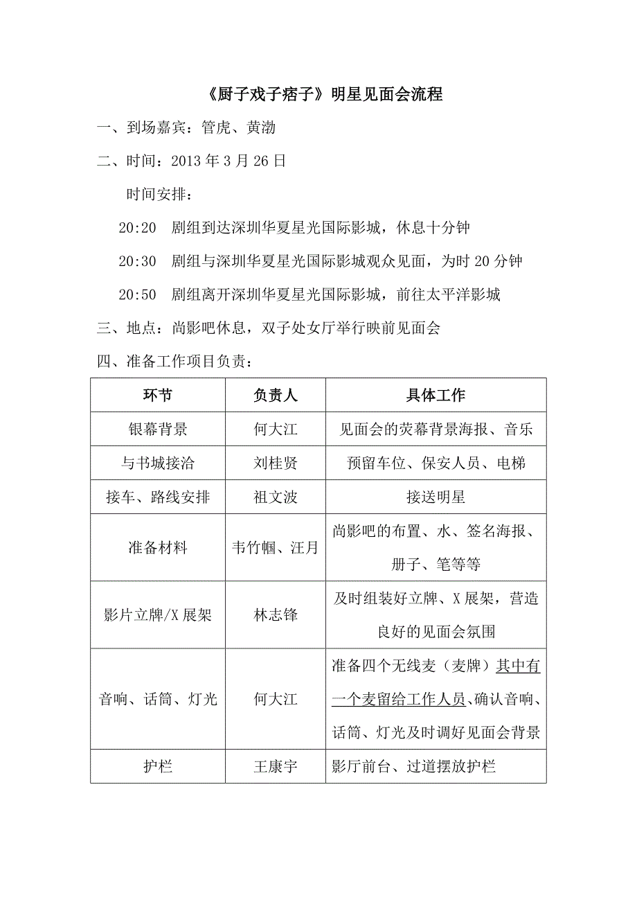 《厨子戏子痞子》明星见面会流程_第1页