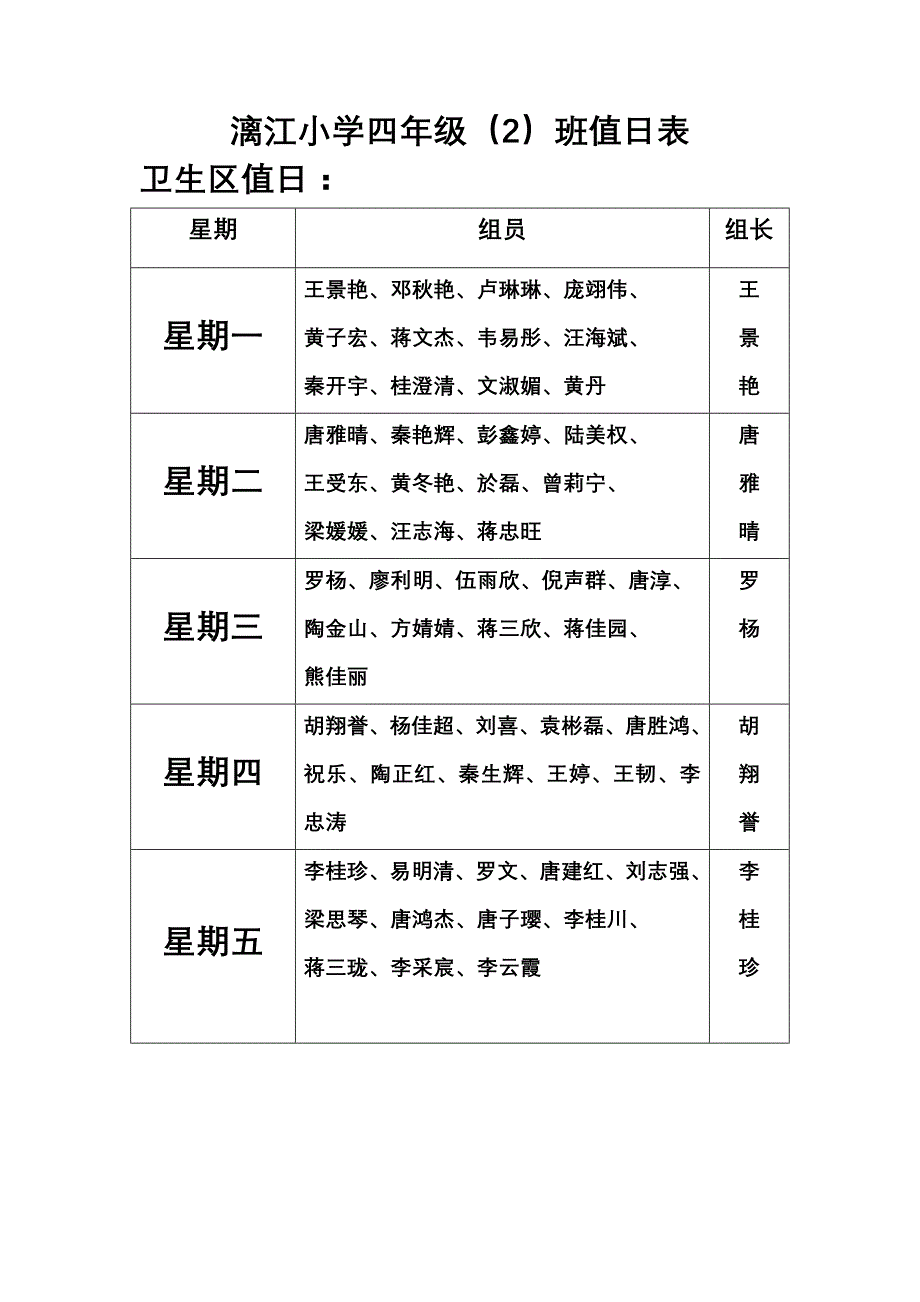 漓江小学四(2)班值日表模板_第2页