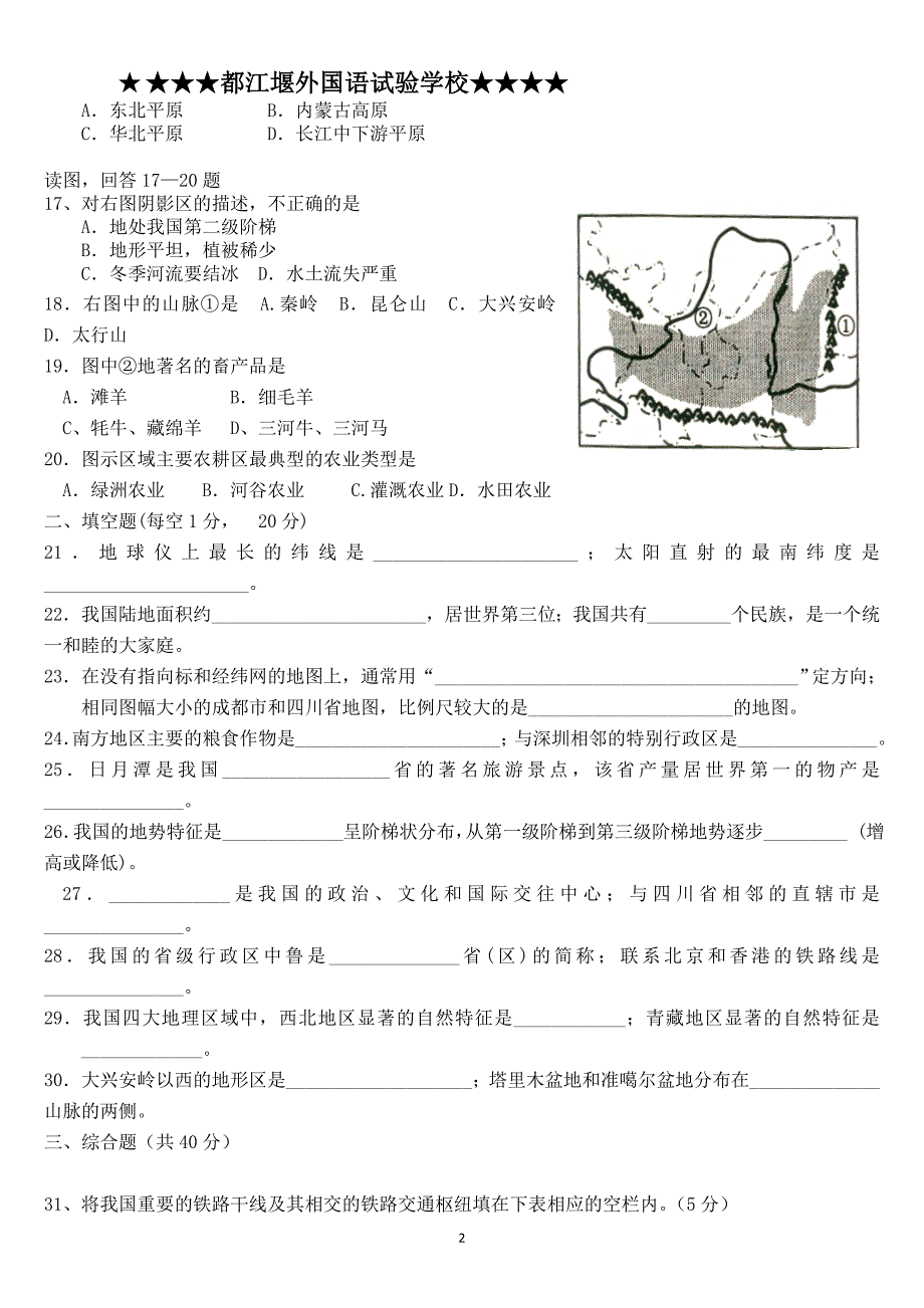 成都市初二地理会考题_第2页