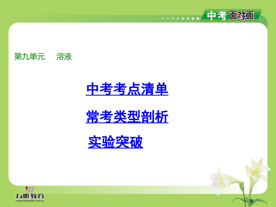 中考化学总复习_考点清单 第一部分 基础知识讲解 第九单元 溶液课件_第1页