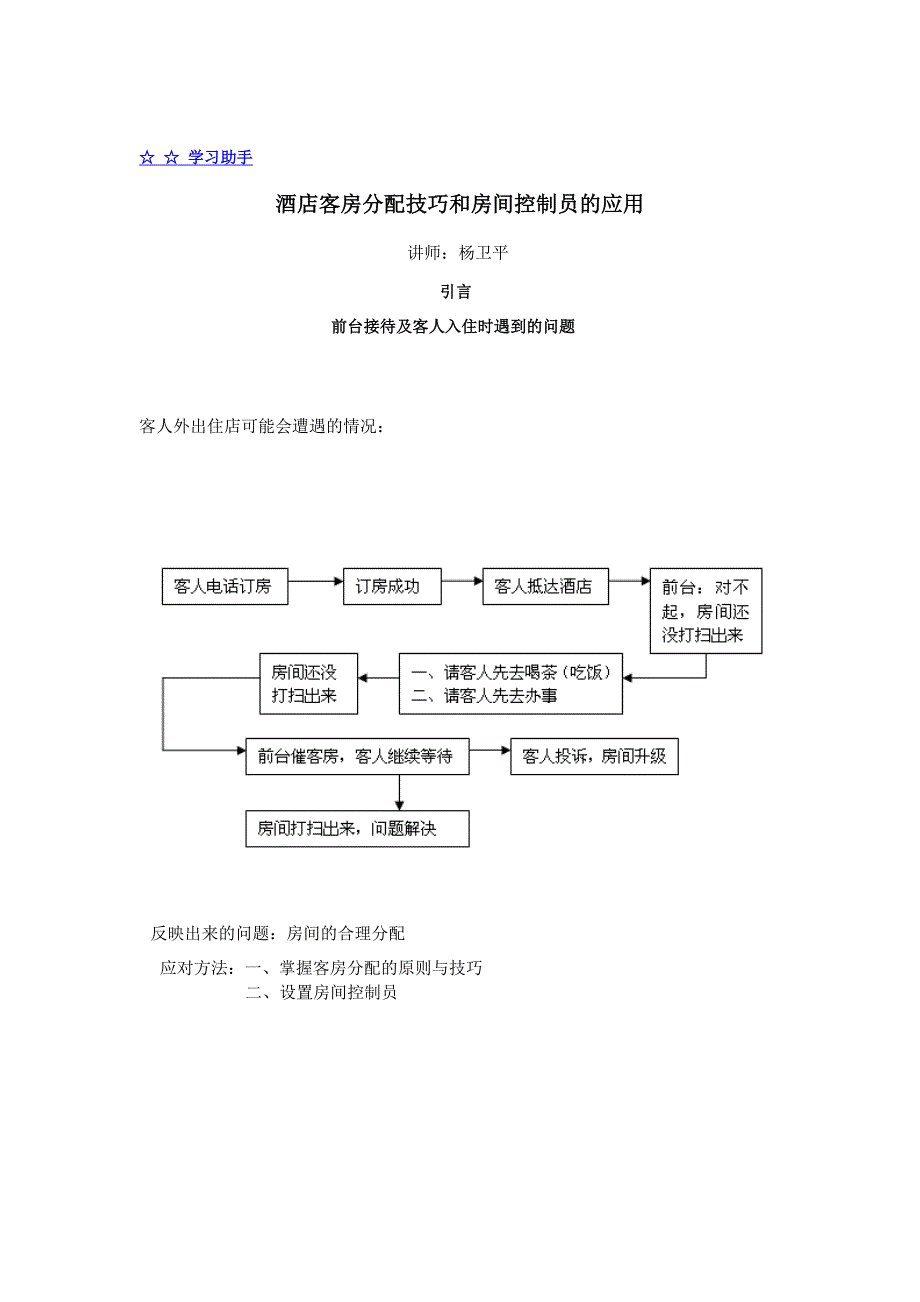 酒店客房分配技巧和房间控制员的应用_第1页