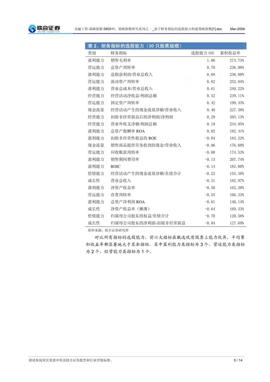 基于财务指标的选股能力构建策略指数_第5页