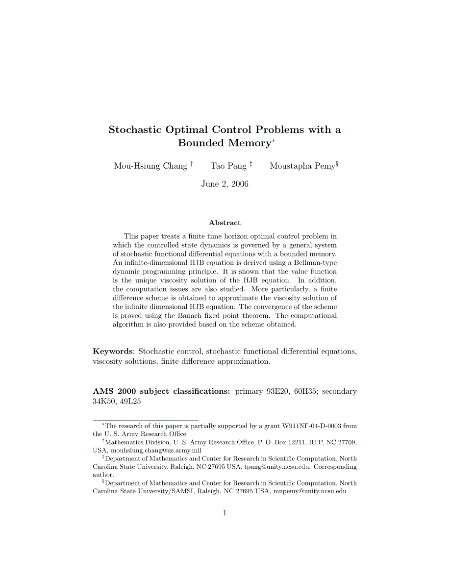 Stochastic Optimal Control Problems with a Bounded Memory_第1页