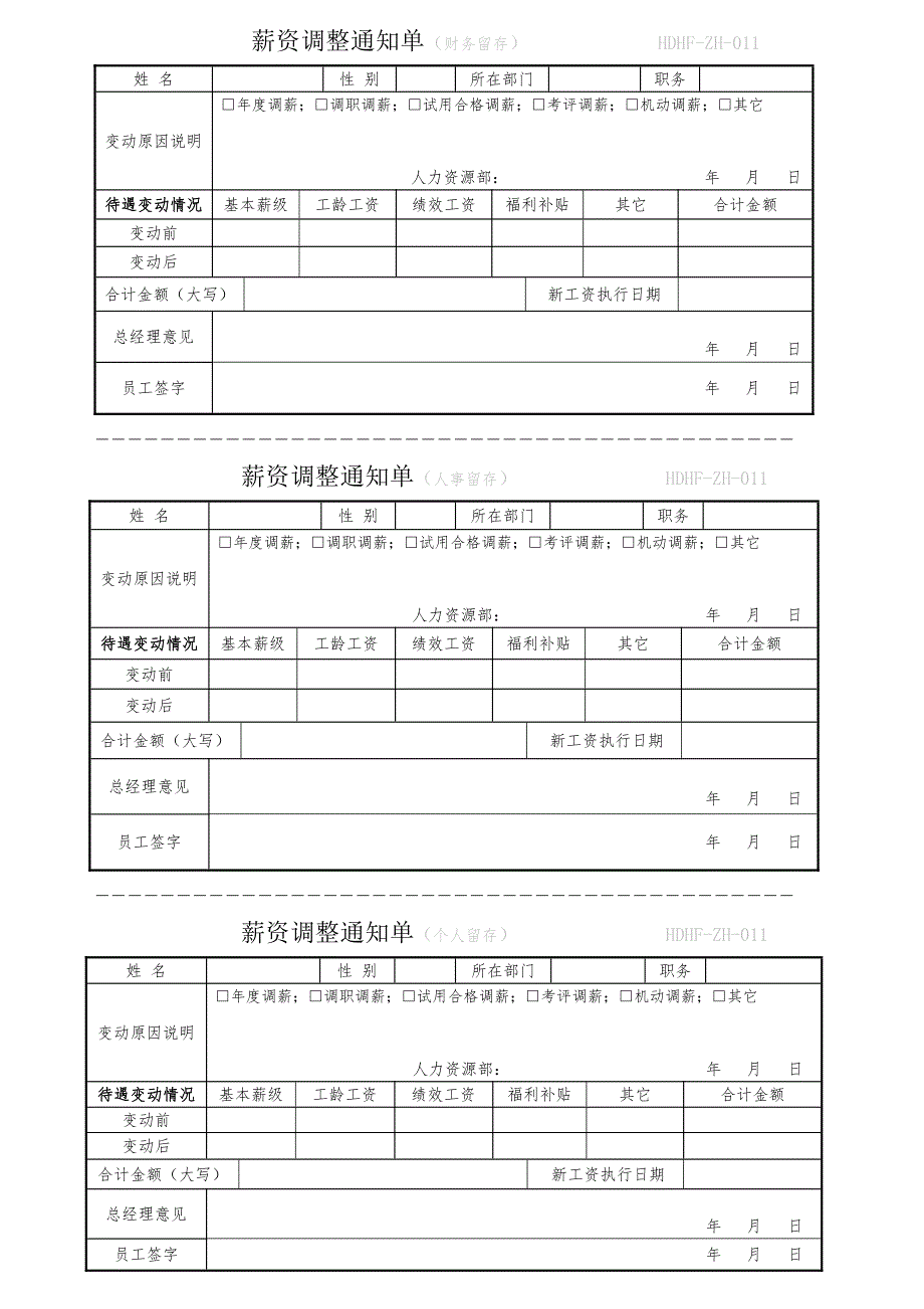 薪资调整通知表(打印版)_第1页