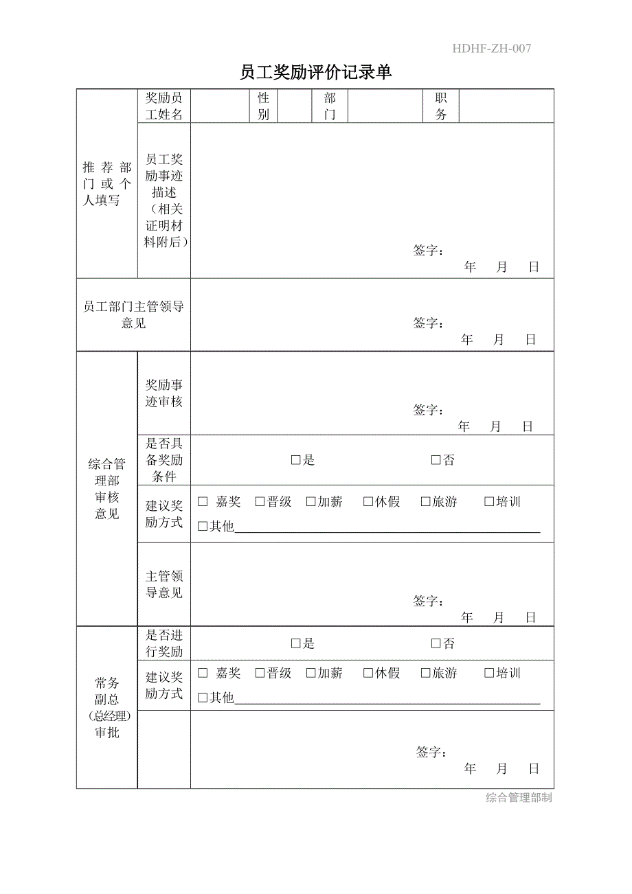 员工奖励记录单_第1页