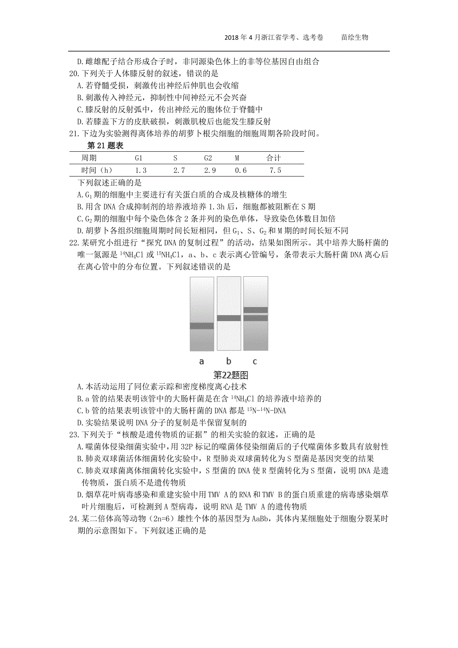 2018年4月浙江生物学考、选考卷_第4页