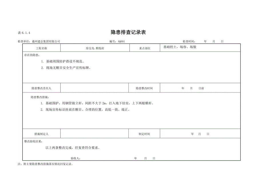 隐患排查记录表：6.1.4_第1页