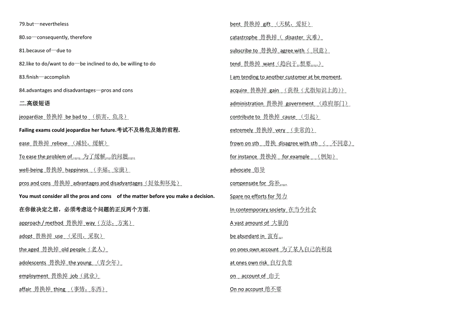 高中英语高级词汇替代词作文万能句型_第3页