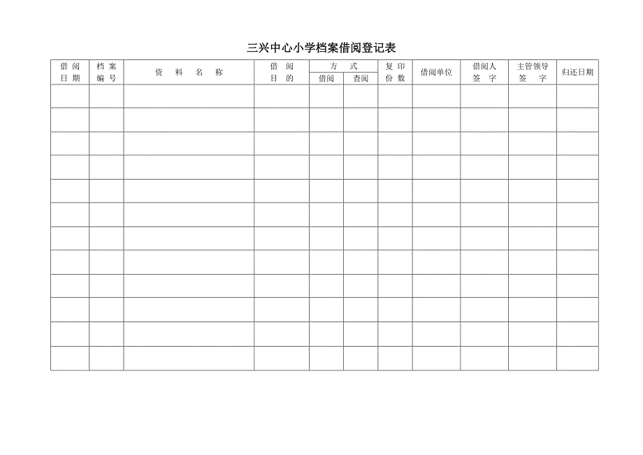 三兴中心小学档案借阅登记表_第1页