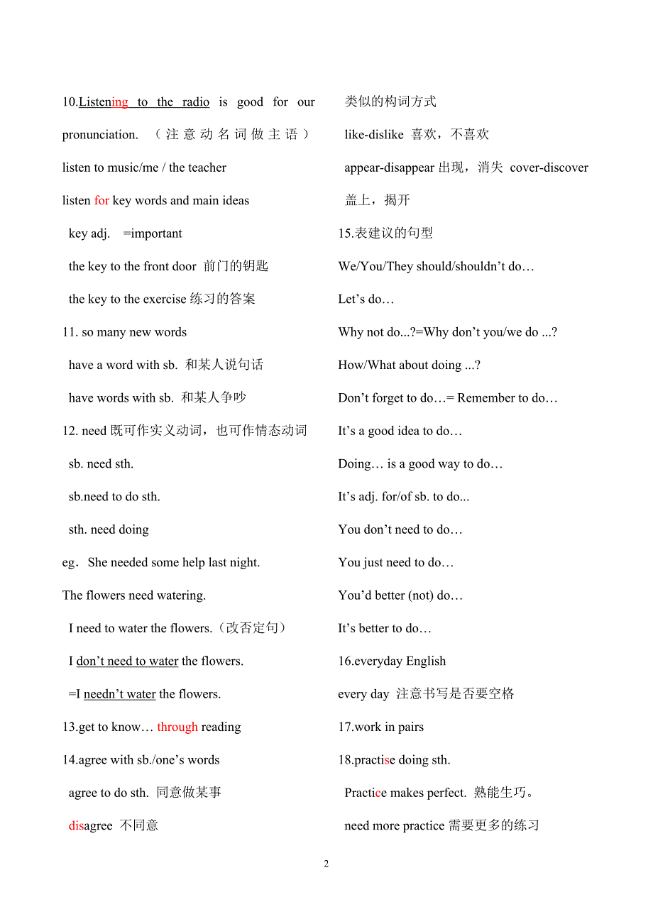 外研版英语八年级上册module 1单元知识点归纳总结(详细版)_第2页