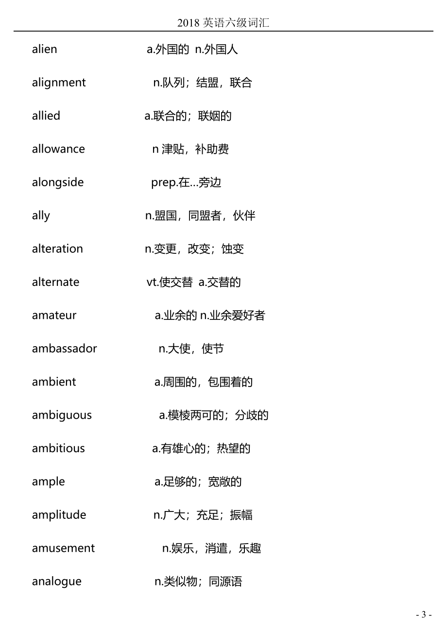 最新2018年大学英语六级词汇表_第3页