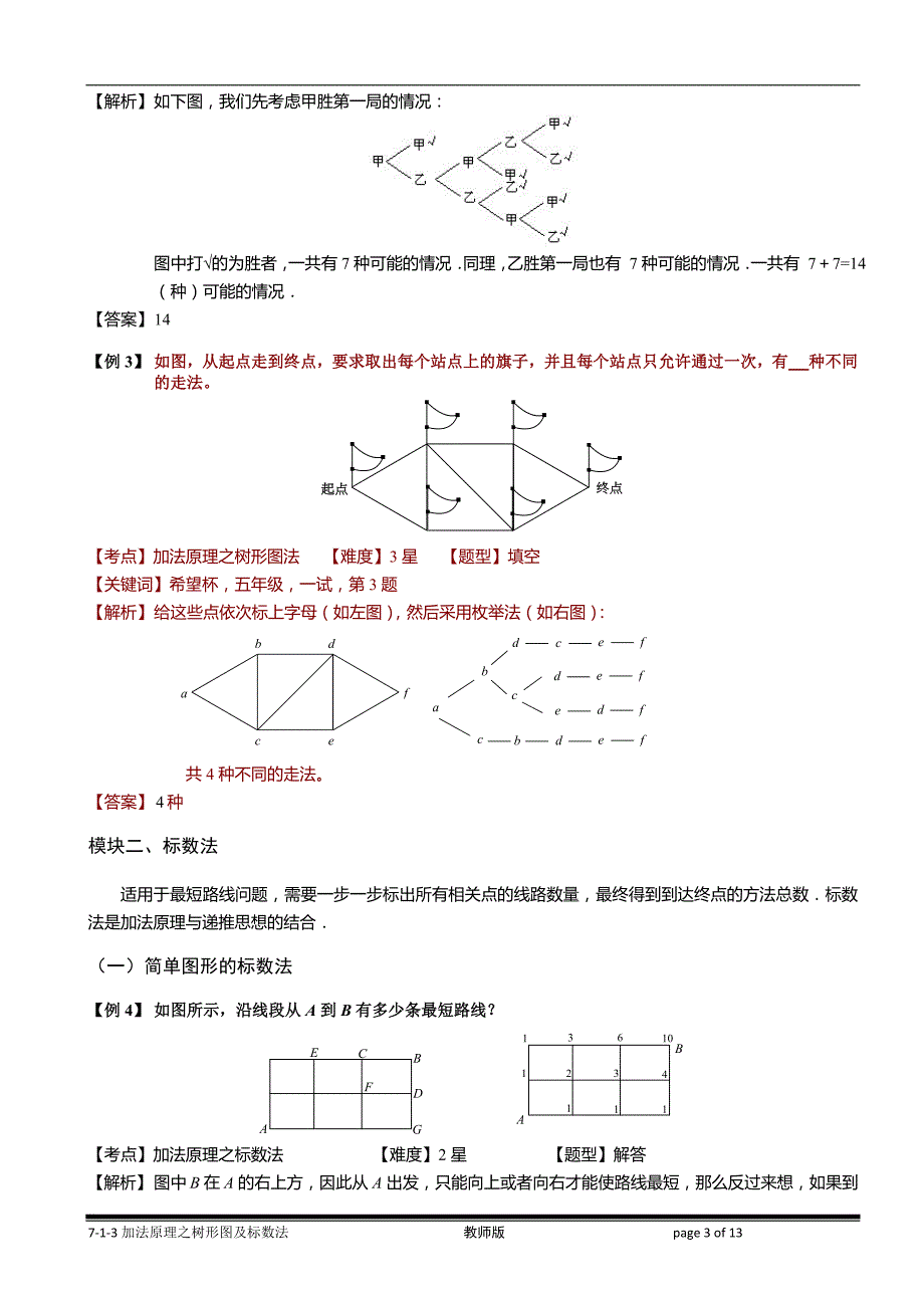 7-1-3 加法原理之树形图及标数法.教师版_第3页