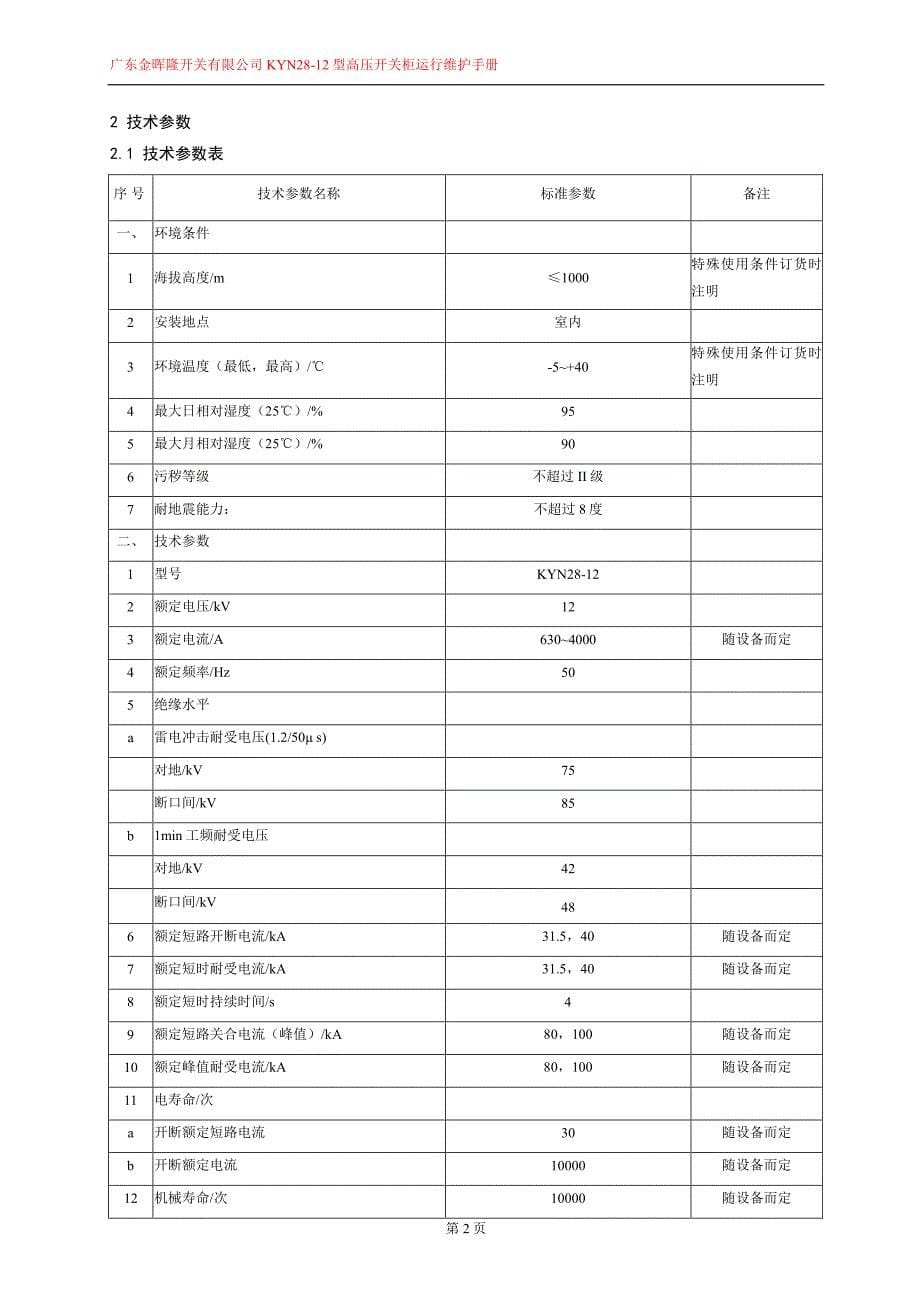 广东金晖隆开关有限公司kyn28-12型高压开关柜运行维护手册v1.0_第5页