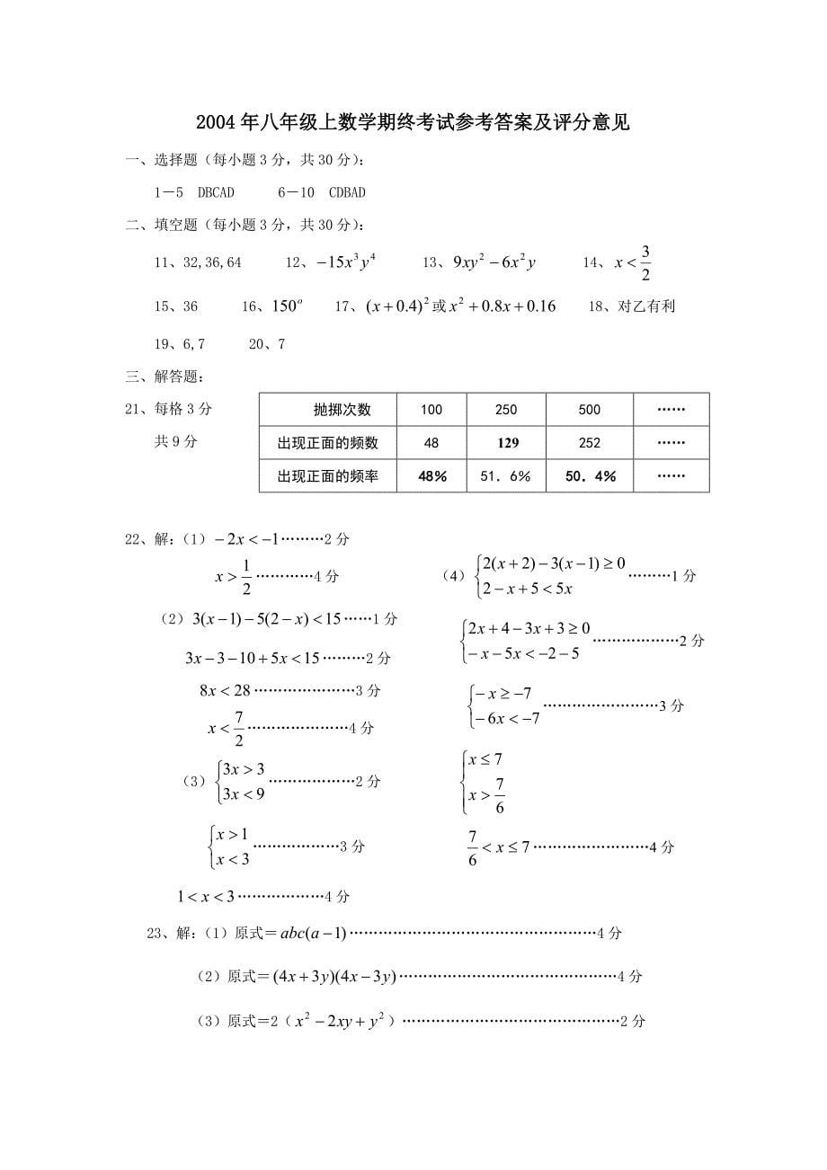 2004学年第一学期期终初二数学试卷_第5页