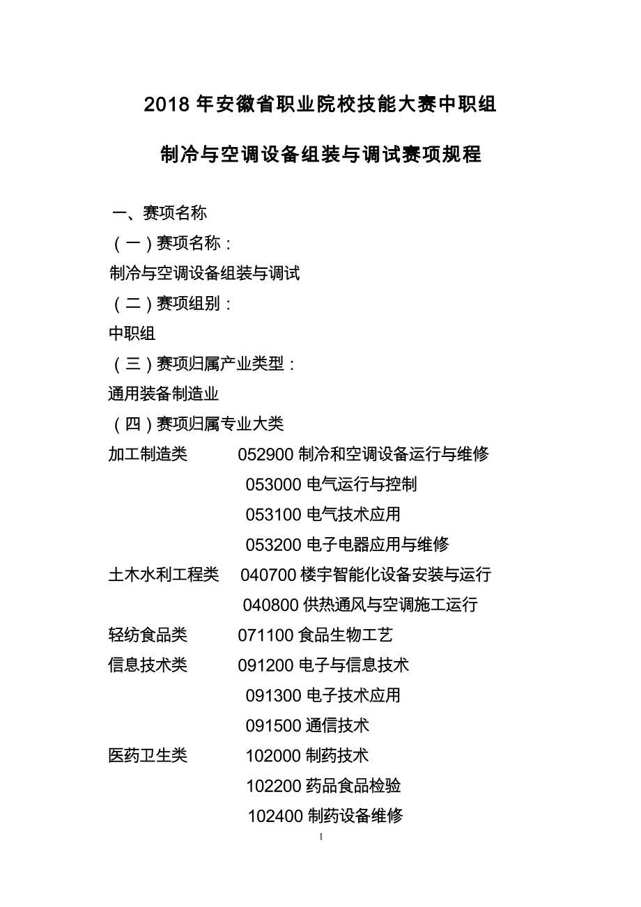 zz024-2018安徽省职业院校技能大赛中职组“制冷与空调设备组装与调试”竞赛规程_第1页