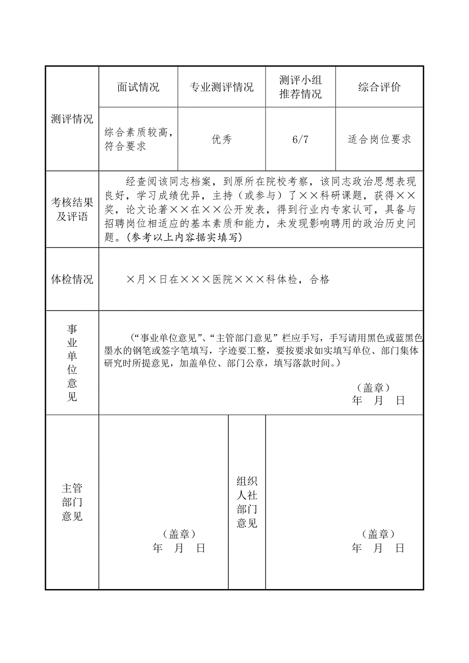 河北省事业单位公开招聘工作人员审批表(填写样表)_第4页