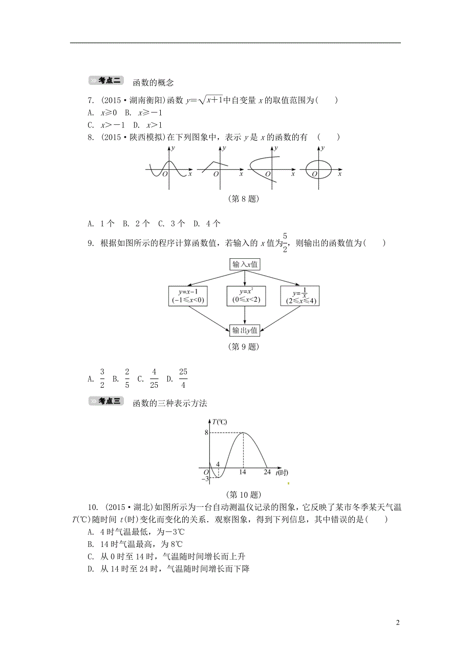 中考数学 考点达标训练10 平面直角坐标系与函数初步_第2页