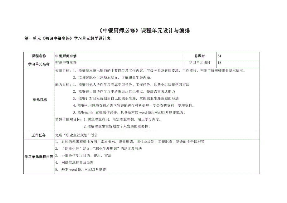 厨师必修学习单元设计_第1页