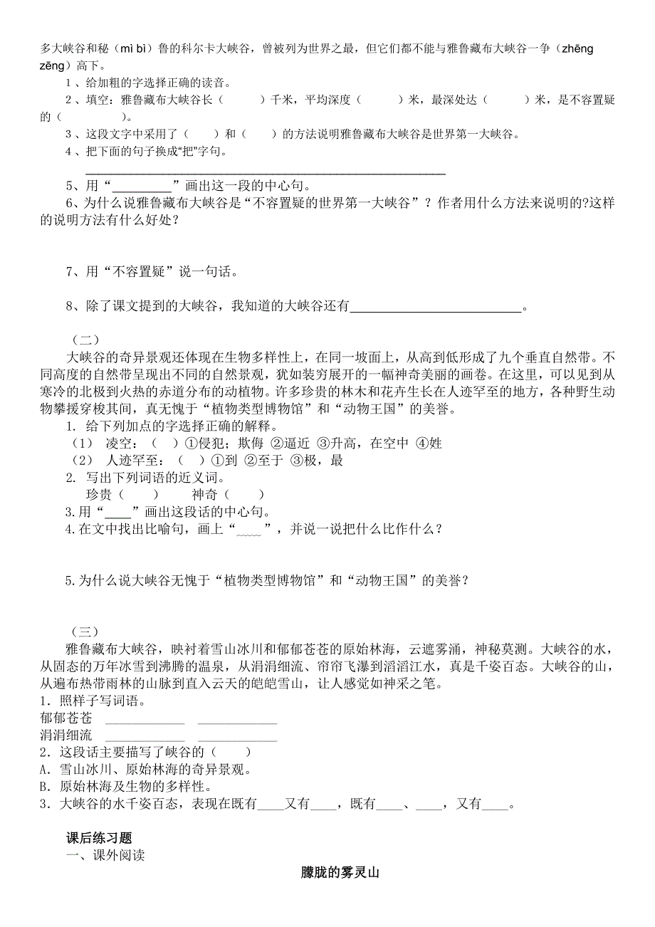 《雅鲁藏布大峡谷》同步练习_第3页