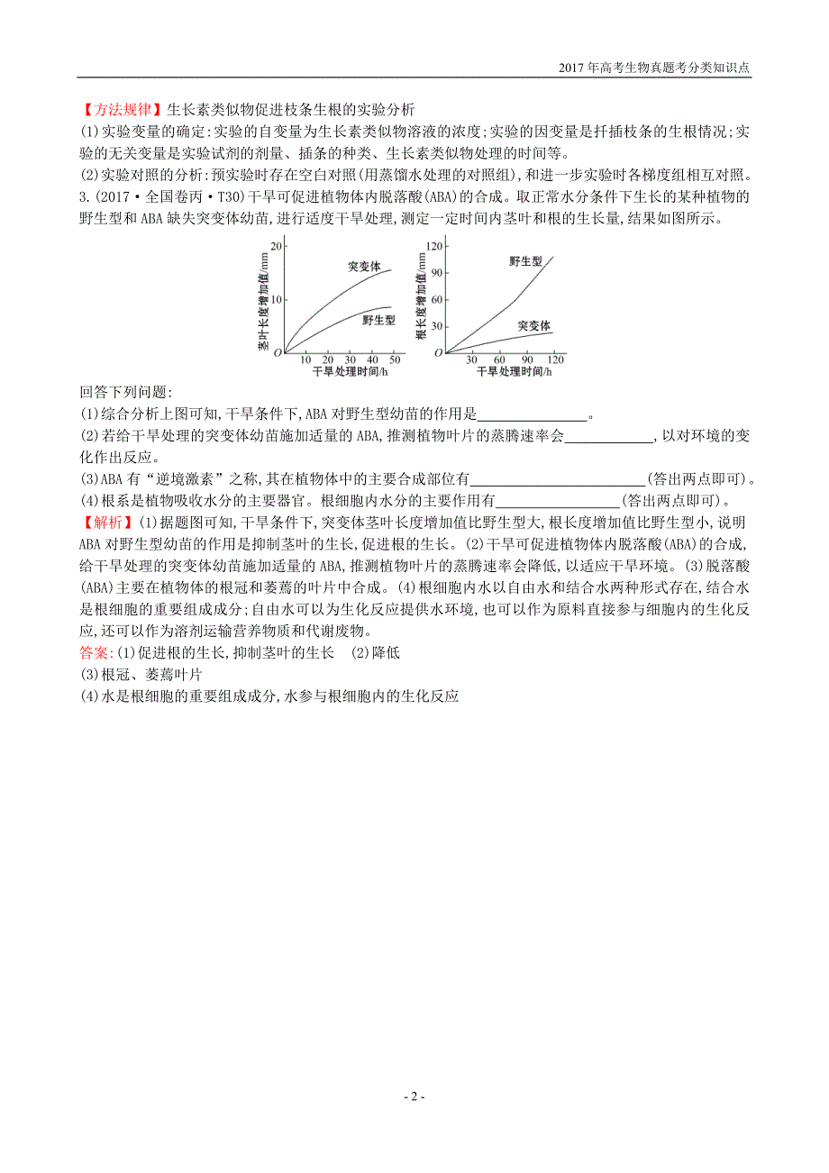 2017年高考生物真题考分类知识点14 植物的激素调节_第2页