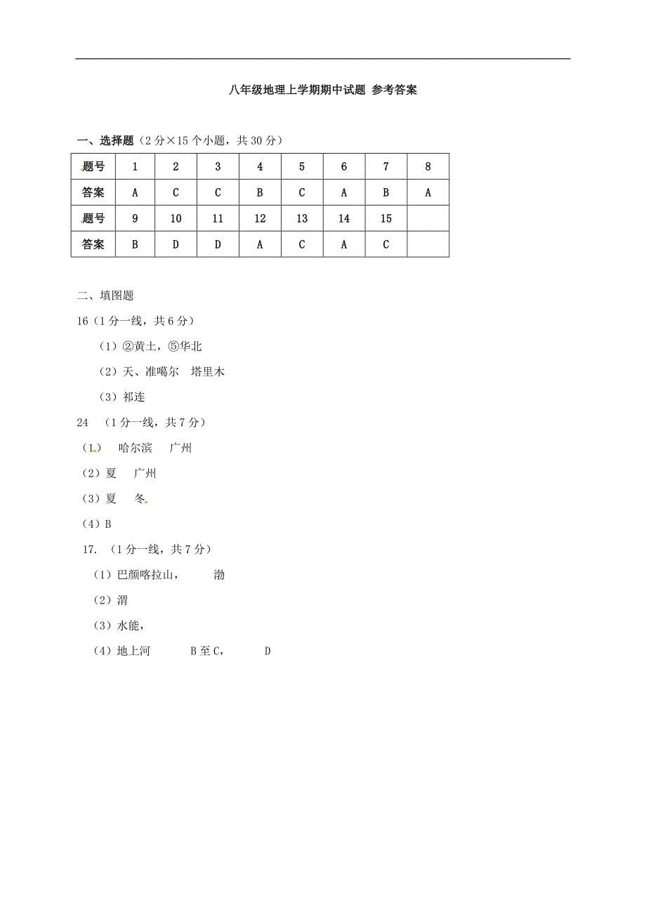 八年级地理上学期期中习题[新人教版]2_第5页