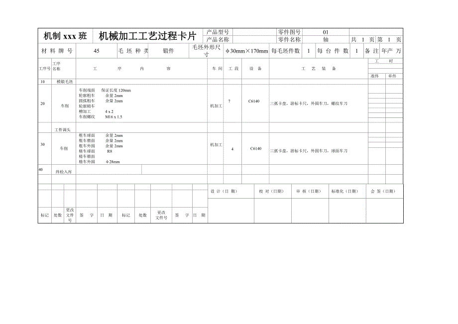 机械加工工艺过程卡片及工序卡_第1页